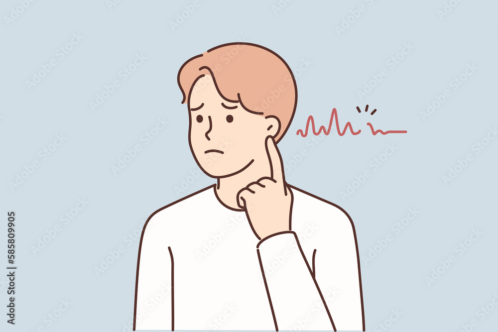 Unhealthy man suffer from hearing disability Unhealthy man suffer from hearing disability