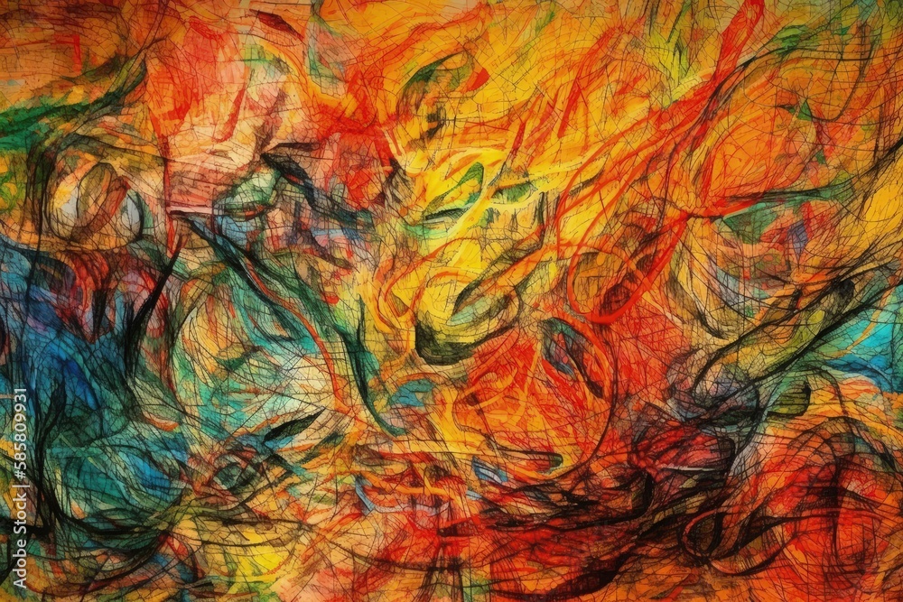 colorful abstract painting with intricate lines and shapes. Generative AI
