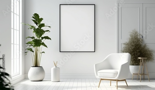 White blank poster mockup in living, scandinavian style, Generative ai © rajesh