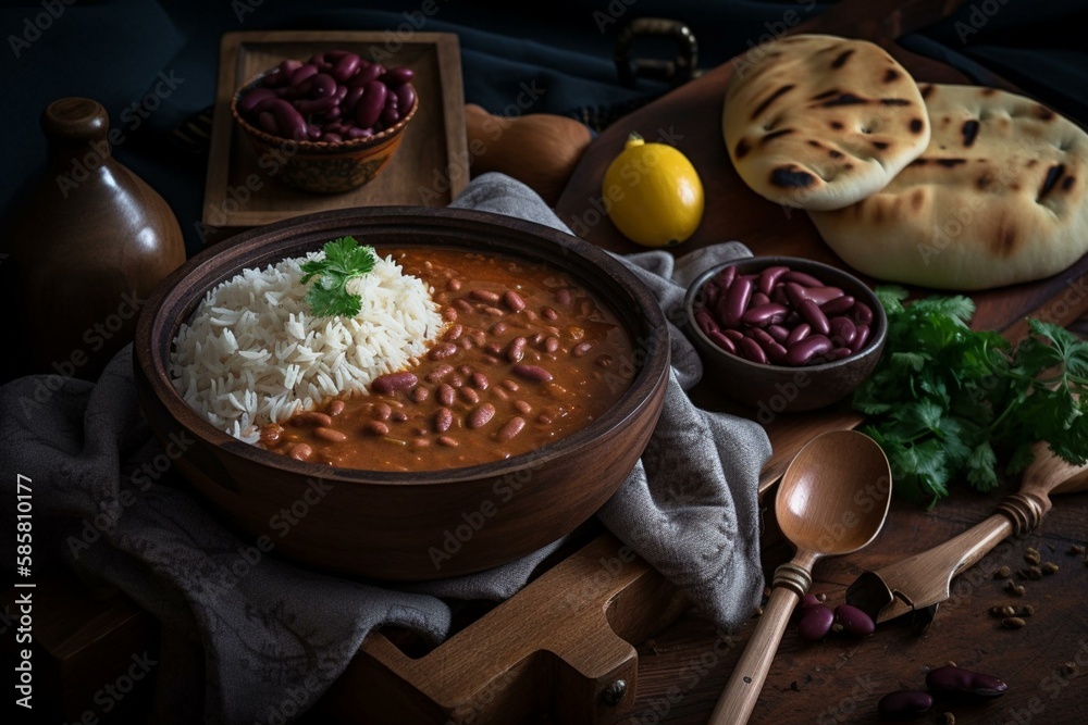 Rajma Rice Roti Kidney bean curry or rajma or rajmah chawal and rice roti, typical ...