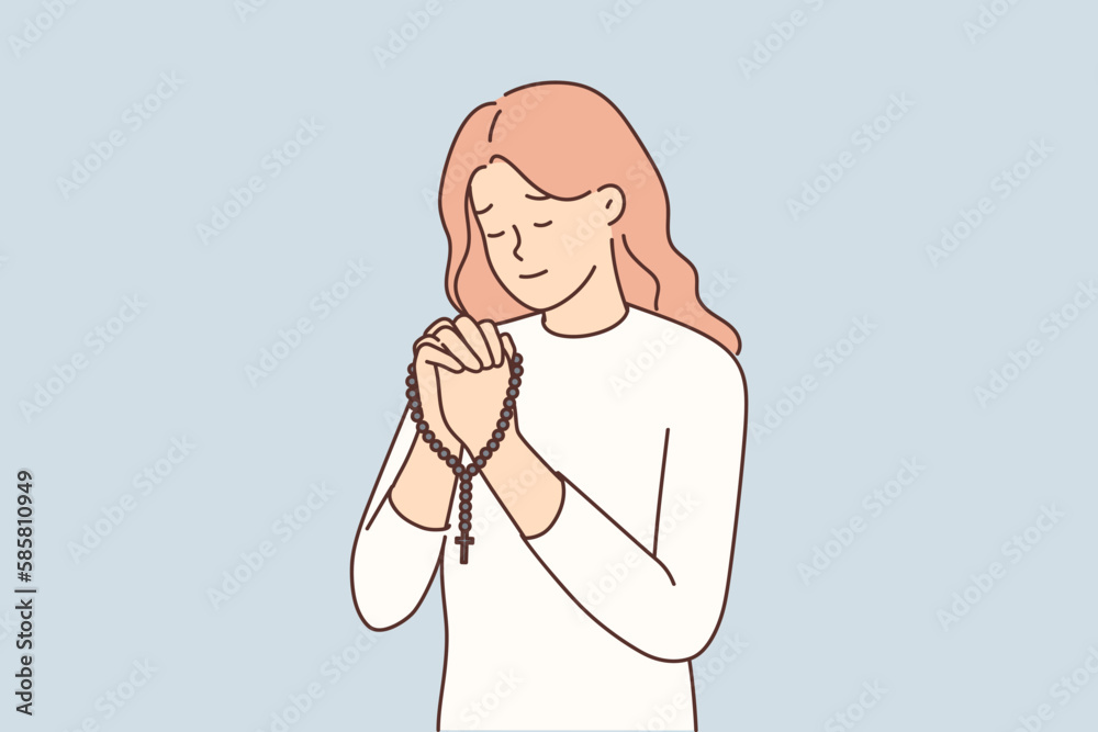 Religious woman pray with rosary Religious woman pray with rosary