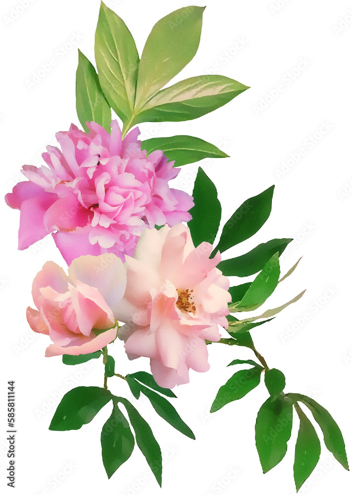stylized textured bouquet of realistic peonies