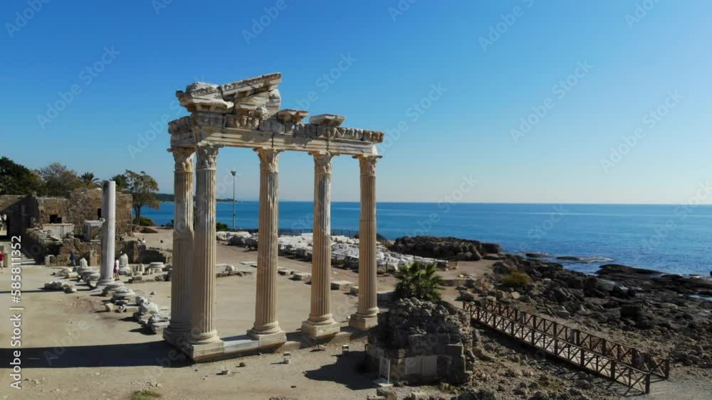 Drone view of Antalya Side ancient city