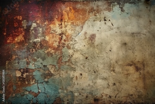 weathered and decaying wall with chipping paint. Generative AI