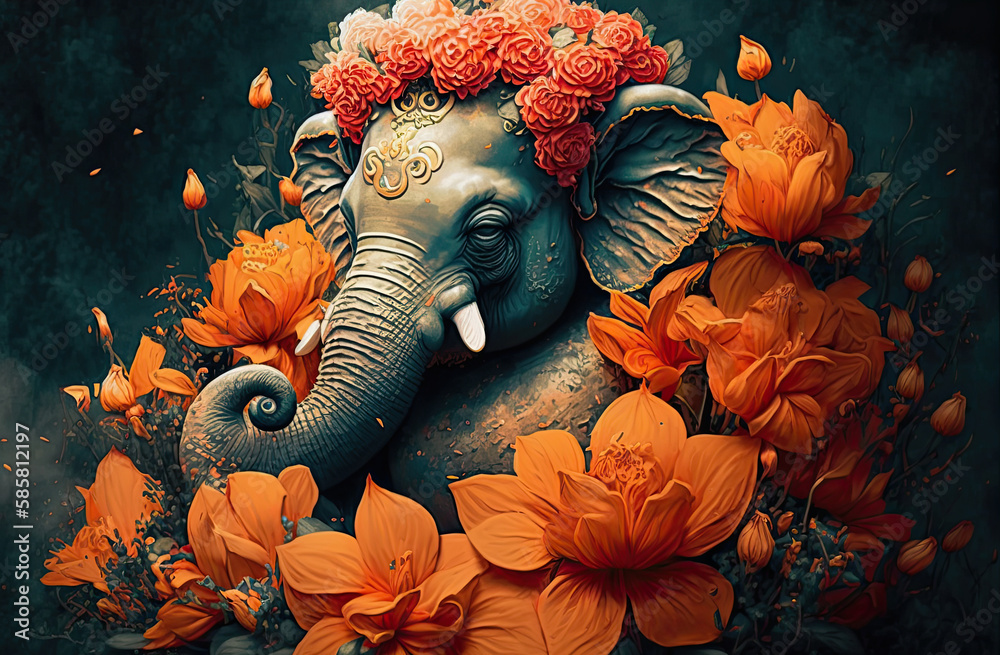 Lord Ganesha, the Hindu God of Wisdom, wall print Stock Illustration