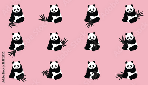 cute panda set Vector illustration isolated on colorful Set of cute big pandas in different poses. flat vector illustration design © SIRAPOB
