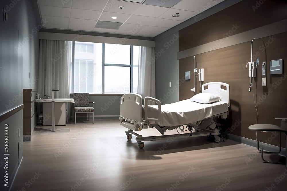 Hospital room with bed landscape background Hospital room with bed landscape background