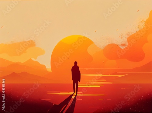 illustration of atmosphere of freedom, warm colors, minimalistic style, poster style Generative AI