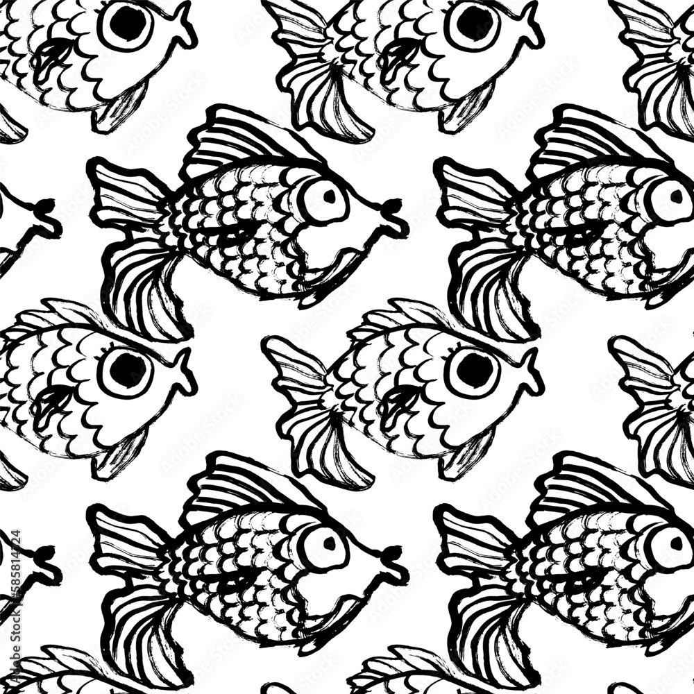Abstract Seamless Dry Brush Pattern with Fish Abstract Seamless Dry Brush Pattern with Fish