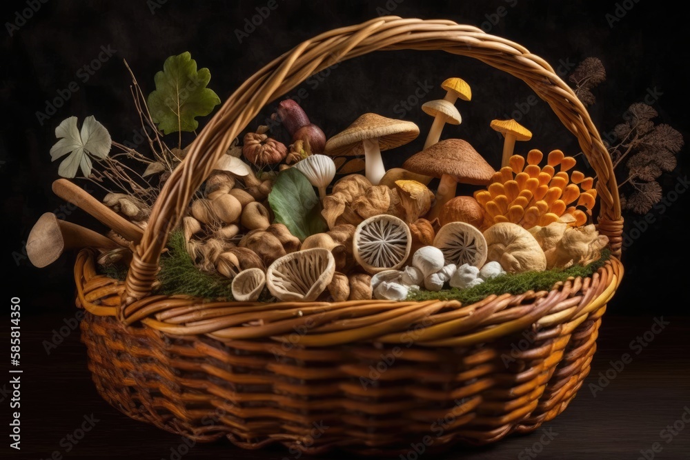 mushrooms in a basket created using AI Generative Technology