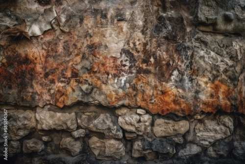 weathered stone wall with rusted texture. Generative AI