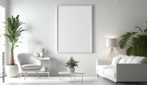 White blank poster mockup in living  scandinavian style  Generative ai