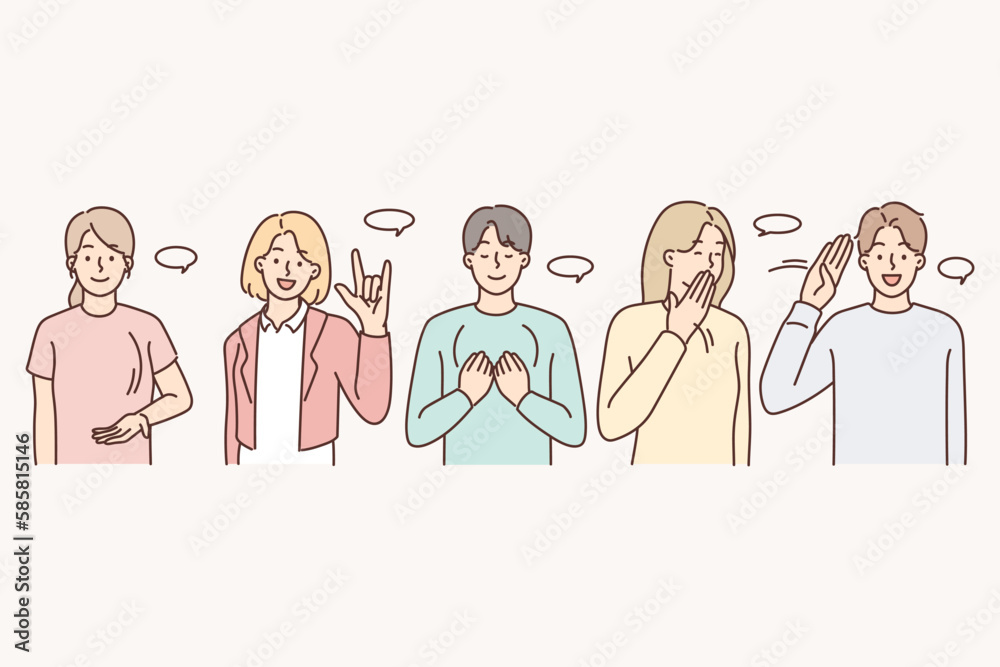 Diverse people communicate using sign language Diverse people communicate using sign language