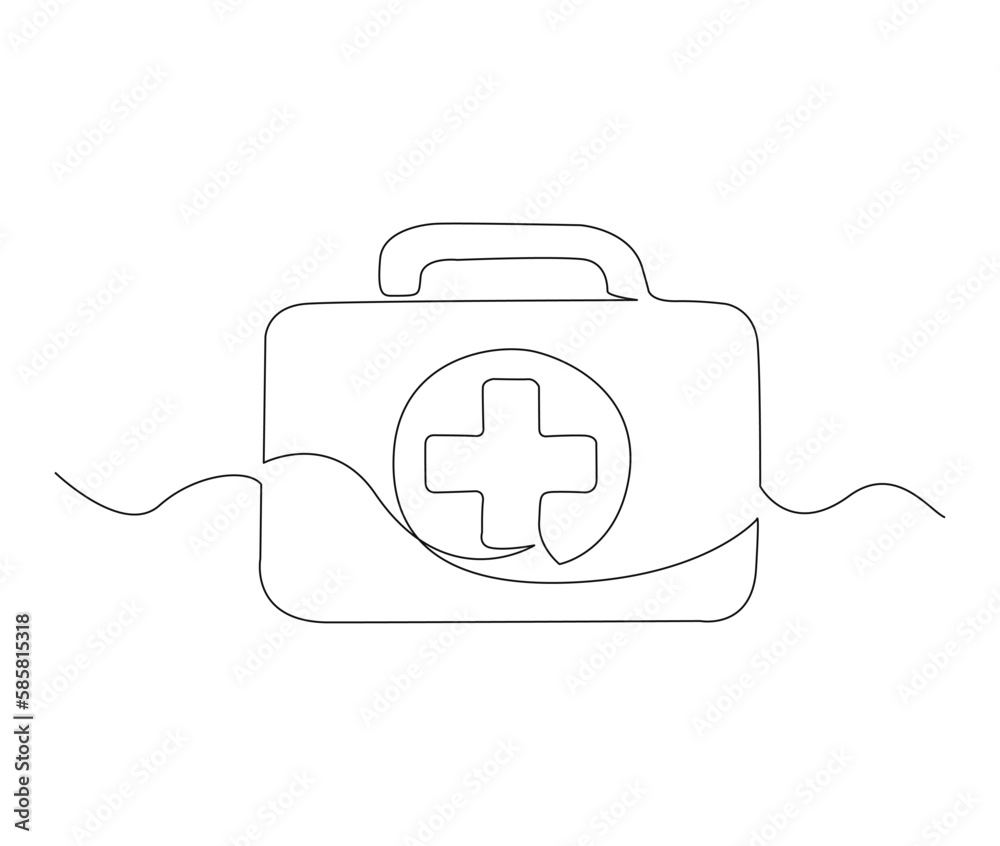 Continuous one line drawing of first aid kit box. simple medical box