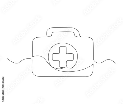 Continuous one line drawing of first aid kit box. simple medical box line art vector illustration. Editable stroke.
