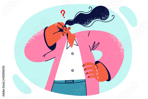 Woman thought scratching head reflecting on question or remembering necessary information