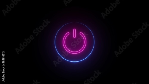  Abstract neon light power button turning on and off ,looping animation .on the black screen .