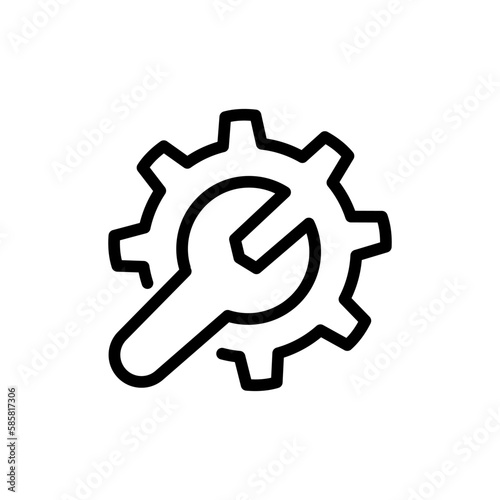 Cogwheel and wrench line icon. Symbol of adjustment, repairs, technical service or support