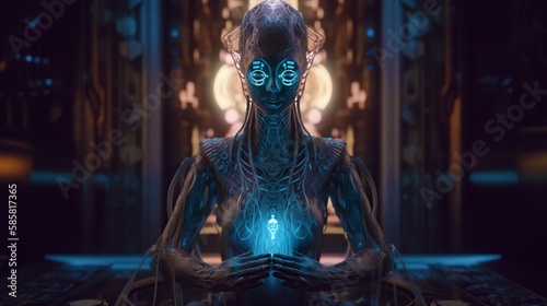 illustration alien shaman oracle manipulates psychic energy