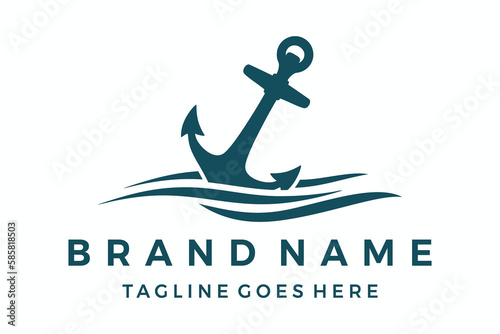 marine retro emblems logo with anchor and rope, anchor logo design vector template photo