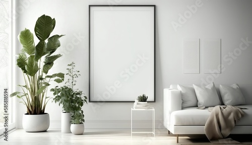 White blank poster mockup in living  scandinavian style  Generative ai