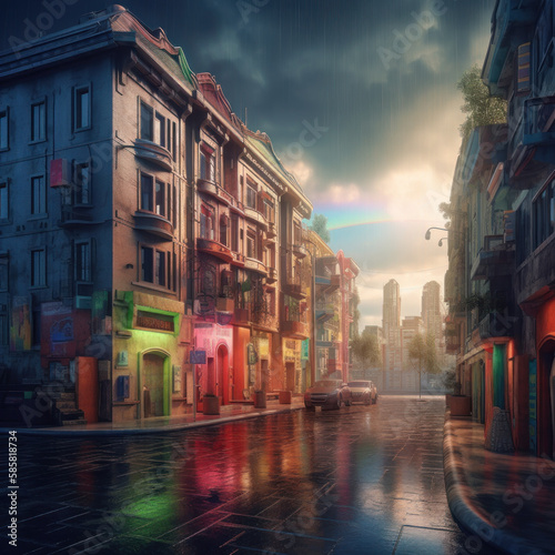 Cityscape with striking colors and details, Generative AI