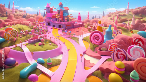candy land, candy, concept art, pink, sweet, perspective, fantasy, fairytale, rainbow © Poppy