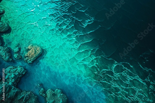 Top view of the sea with the coral reefs. Generative AI