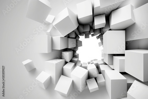White cubes in a hole in a white wall