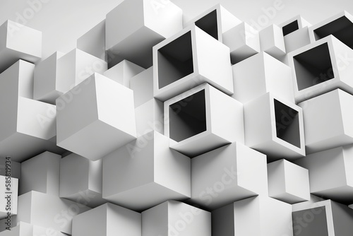 Chaotic white cubes. Architectural background.