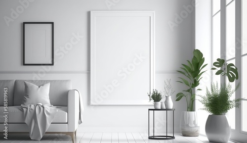 White blank poster mockup in living  scandinavian style  Generative ai