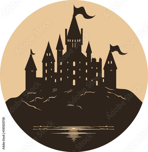 castle logo icon vector illustration. Silhouette of historic building..