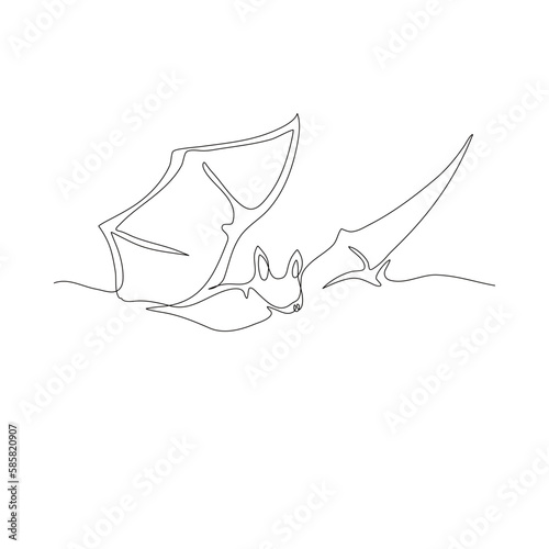 Continuous line art or one line bat drawing for vector illustration, halloween. flying bat concept