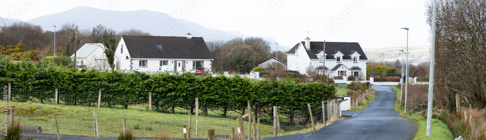 Panorama. View of the village street. Northern Ireland. Panorama. View of the village street. Northern Ireland.