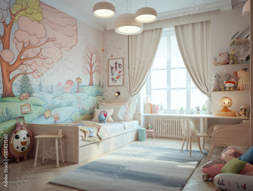 Imaginative and Kid-Friendly Bedroom: Delightful Decor and Furniture, Generative AI