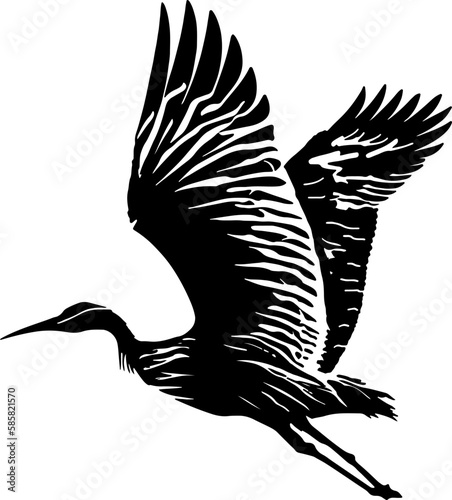 Silhouette of flying stork. Flying bird. Silhouette vector..