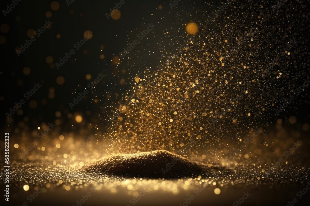 Golden sparkle lights isolated on black background. Gold glitter dust defocused texture. Abstract sparkle particle bokeh. Generative AI Golden sparkle lights isolated on black background. Gold glitter dust defocused texture. Abstract sparkle particle bokeh. Generative AI