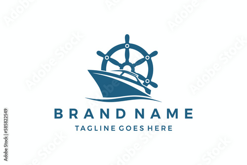 Ship and Boat Helm Steering Wheel Water Ocean Logo vector template