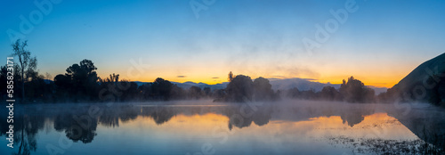 Fog Drifts Across Hart Park Lake in Bakersfield