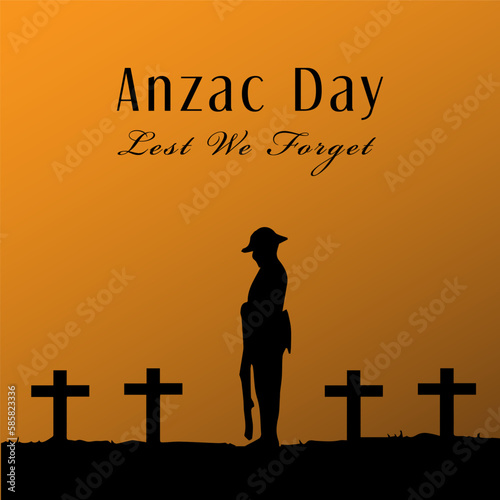 Anzac Day lest we forget lettering vector suitable for card, banner, or poster