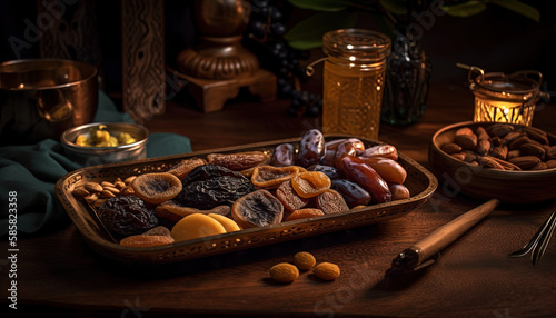 Variety of traditional Arabic sweets. Great Eid al-Fitr mubarak dinner