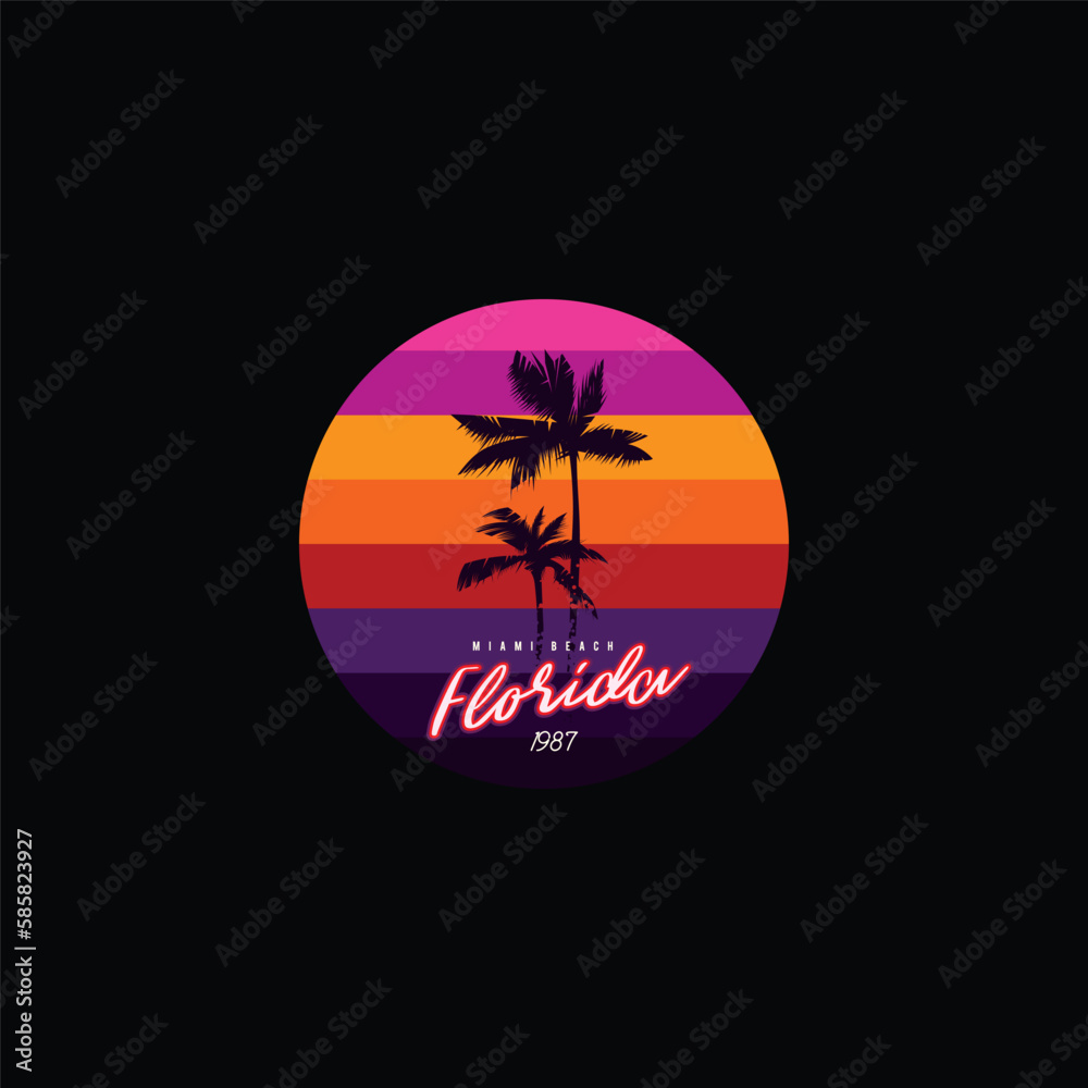 Vintage round sunset in the style of the 80s. Vector background. A design element.