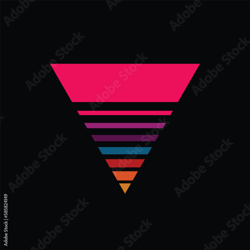 Vintage triangular sunset in the style of the 80s. Vector background. A design element.