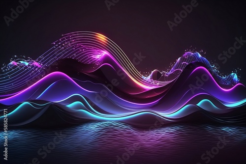 Neon Tech Waves: Futuristic Wallpaper, AI Generated