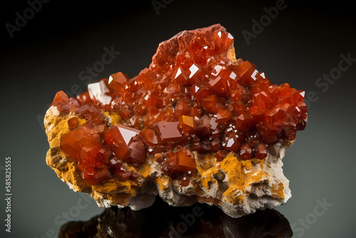 Vanadinite - Found in Morocco, USA, Mexico - Lead vanadate mineral used as a source of vanadium and in pigments (Generative AI)