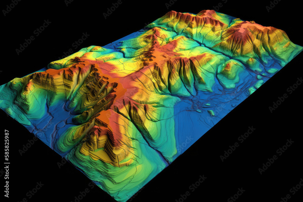 GIS 3D lidar map, a model of the earth's surface obtained after ...