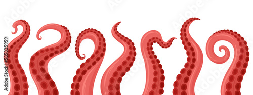 Cartoon octopus tentacles. Ocean squid palpus, twisted limbs with suckers flat vector background illustration photo