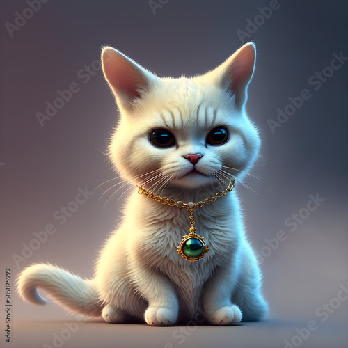 white cat with a necklace