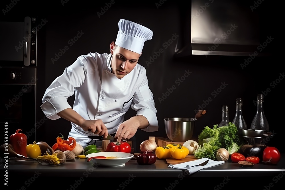 Restaurant Chef. Cook prepare food at the restaurant kitchen. Generative AI. Restaurant Chef. Cook prepare food at the restaurant kitchen. Generative AI.