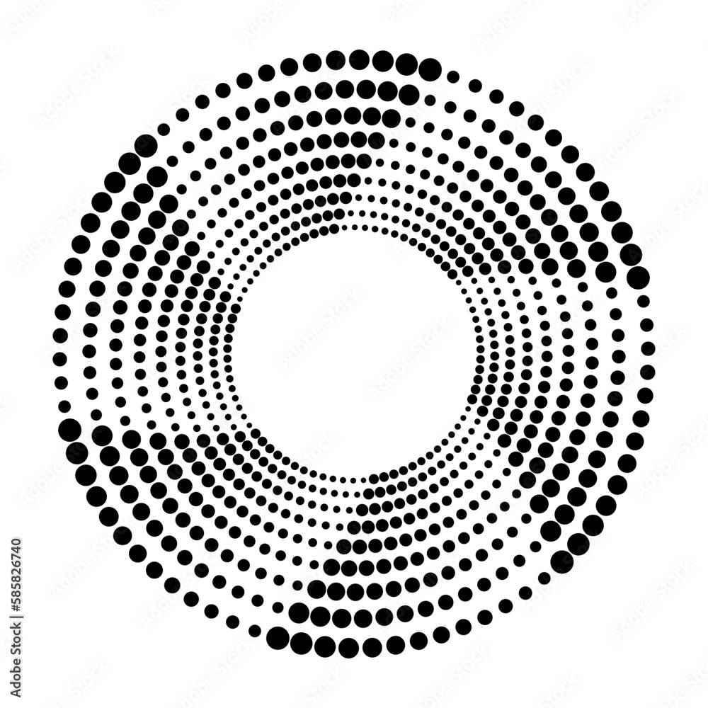 Abstract dotted vector background. Halftone effect. Halftone dotted background circularly distributed. Circle dots isolated on the white backdrop for advertisement. Minimal geometric design template.